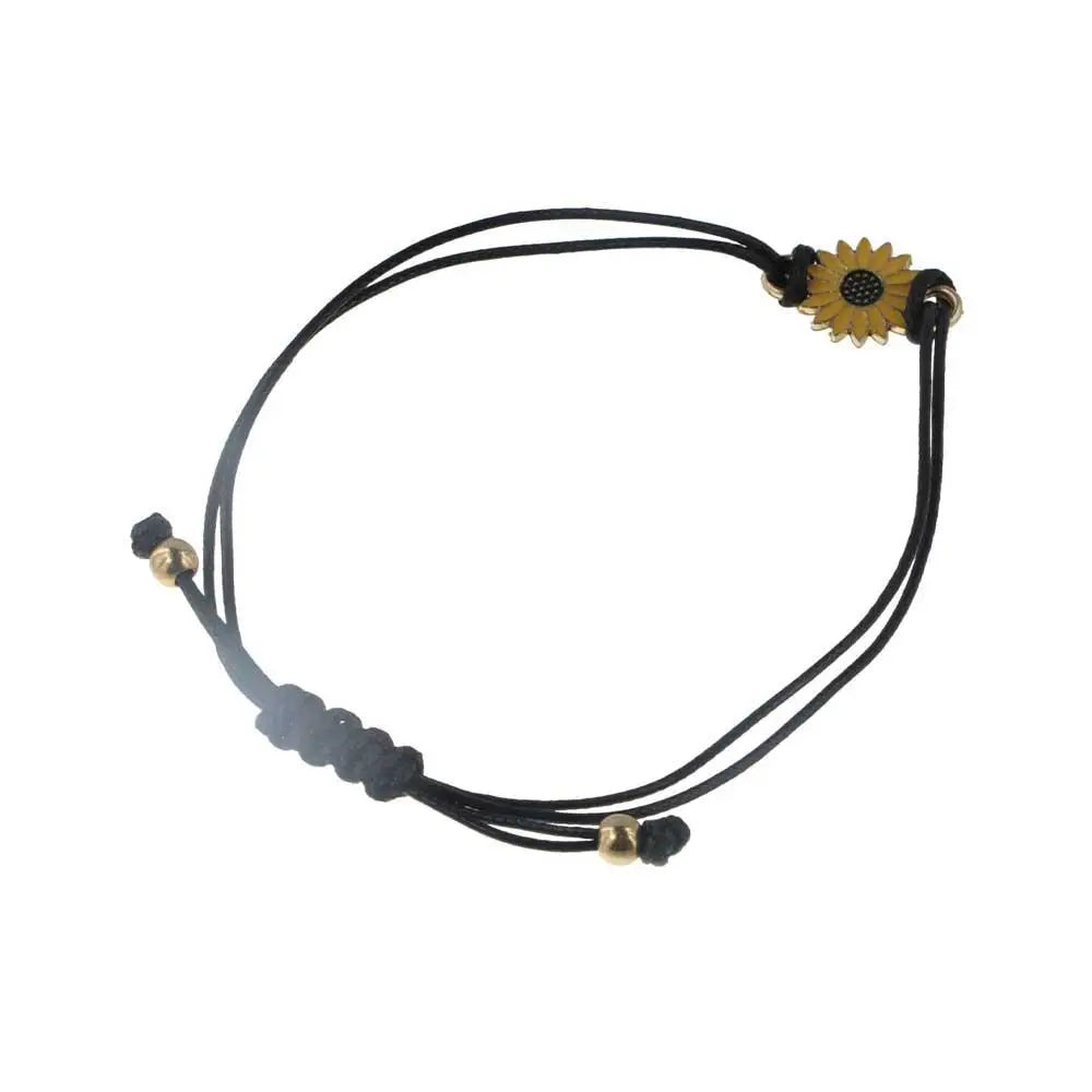 Temperament Black String Sunflower Bracelet for Love and Friendship - Woven Fashion Jewelry for Couples / Friends