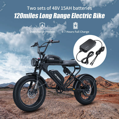 MEELOD DK300 PRO 20" Retro Moped Style Electric Bike 1200W Peak Motor 48V 15Ah Dual Batteries