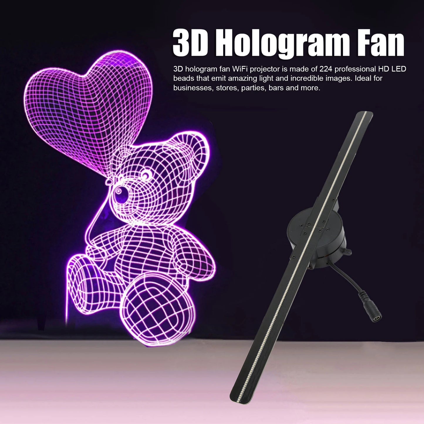 New WiFi 3D Hologram Fan 3D Hologram Projector 176 Degree Viewable Angle 100‑240V 2000x224 Stable Custom Editing for Business