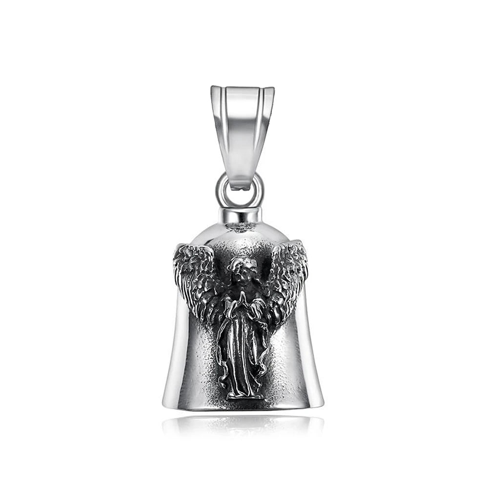 New Stainless Steel Motorcycle Bell Angel Wings Bell Pendant Necklace For Biker Fashion Lucky Amulet Jewelry Gifts Dropshipping