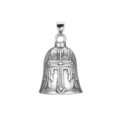 Vintage 3D Design Motorcycle Guardian Bell Retro Wing Design Biker Good Luck Charm Alloy Punk Style Evil Spirit Trap Bell Men