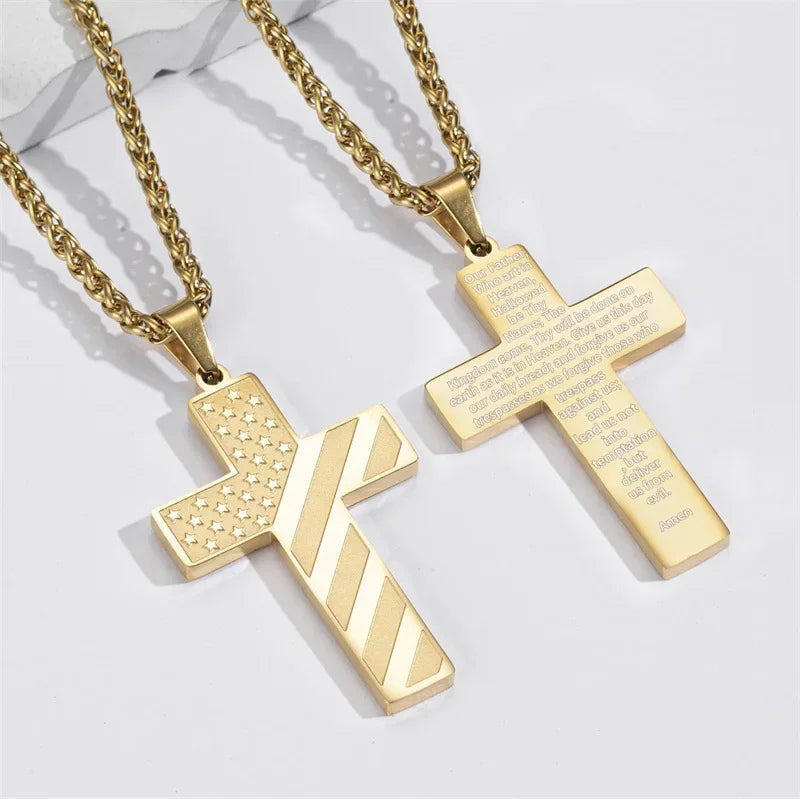 American Flag Cross Necklace for Men – Stainless Steel Christian Patriotic Jewelry