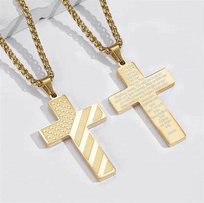 American Flag Cross Necklace for Men – Stainless Steel Christian Patriotic Jewelry