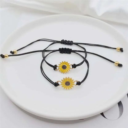 Temperament Black String Sunflower Bracelet for Love and Friendship - Woven Fashion Jewelry for Couples / Friends