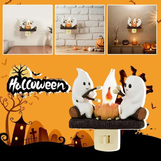 Halloween Ghost Campfire Night Light – Flickering Marshmallow Glow Lamp Gift