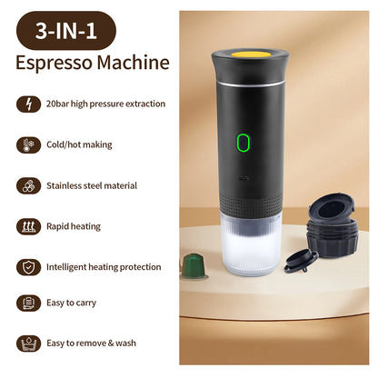 3-in-1 Portable Espresso Maker – Wireless Coffee Machine for Travel, Car & Camping