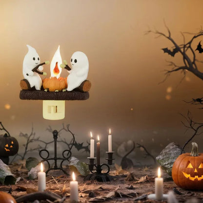 Halloween Ghost Campfire Night Light – Flickering Marshmallow Glow Lamp Gift