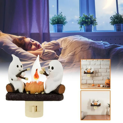 Halloween Ghost Campfire Night Light – Flickering Marshmallow Glow Lamp Gift