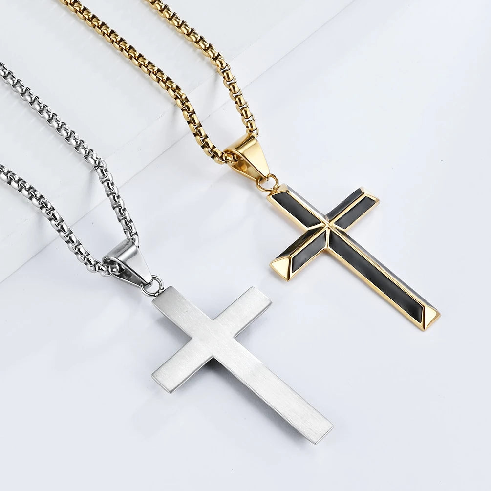 High Quality Stainless Steel Catholic Cross Pendant Unique Christianity Necklace with Oil Drop Charm for Men and Women