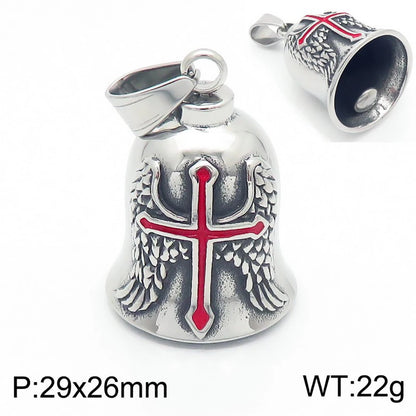 Fashion Cross Guardian Angel Wings Bell Necklace Pendant Men Viking Amulet Stainless Steel Jewelry Accessories (Has bell sound)