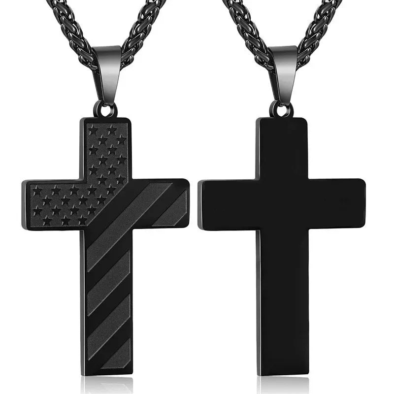 American Flag Cross Necklace for Men – Stainless Steel Christian Patriotic Jewelry
