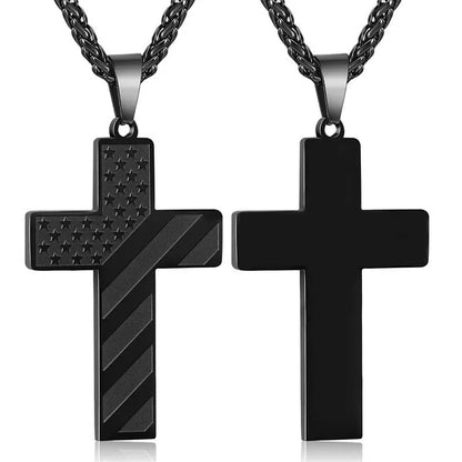 American Flag Cross Necklace for Men – Stainless Steel Christian Patriotic Jewelry