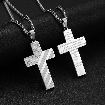 American Flag Cross Necklace for Men – Stainless Steel Christian Patriotic Jewelry