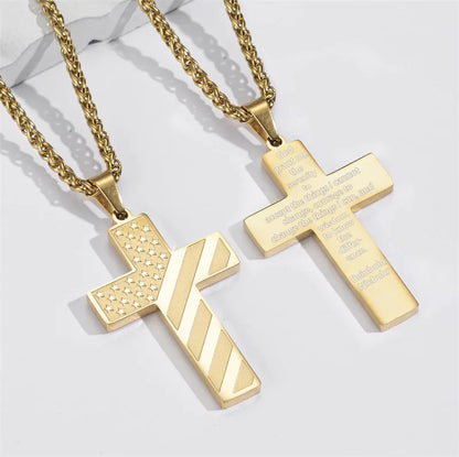 American Flag Cross Necklace for Men – Stainless Steel Christian Patriotic Jewelry