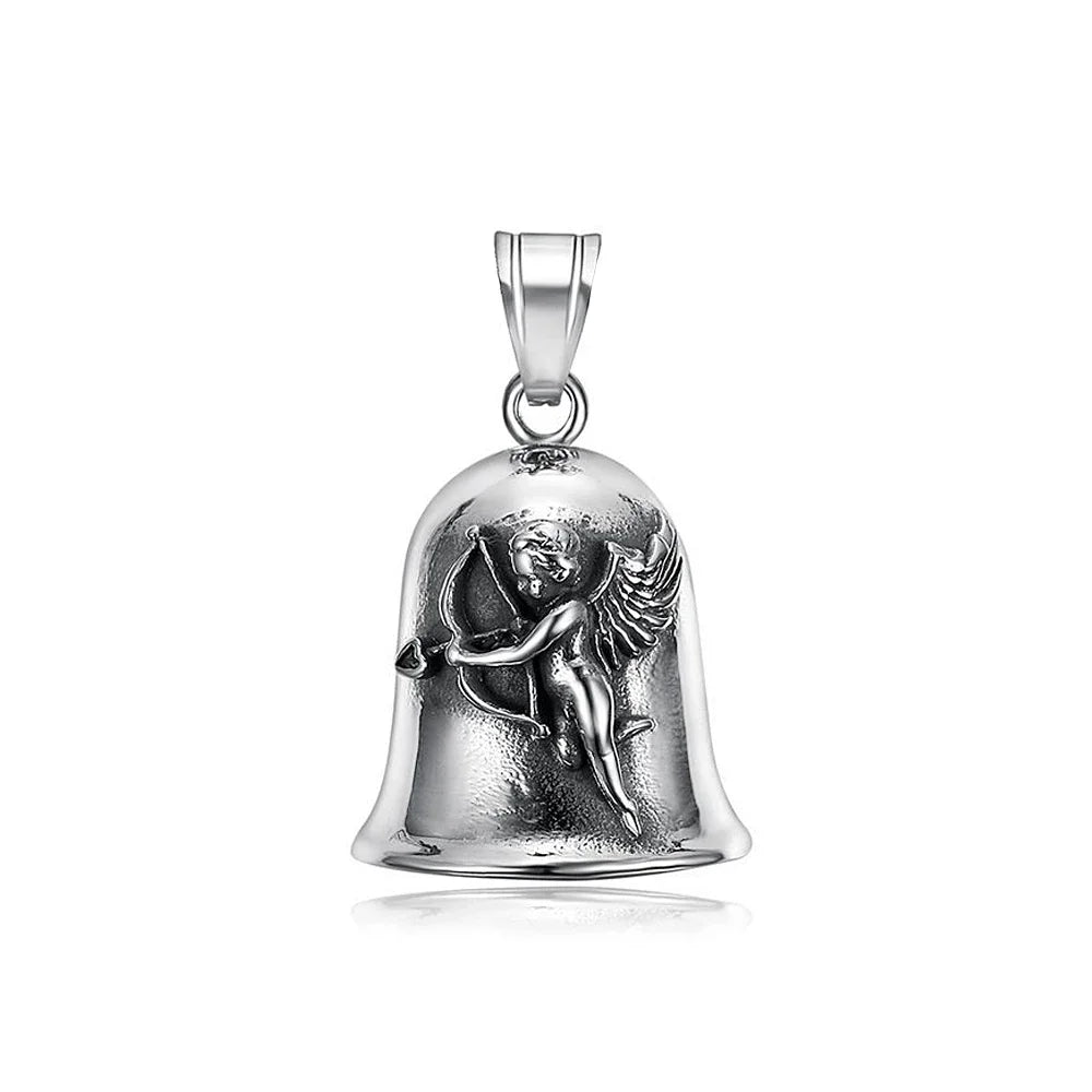 New Stainless Steel Motorcycle Bell Angel Wings Bell Pendant Necklace For Biker Fashion Lucky Amulet Jewelry Gifts Dropshipping