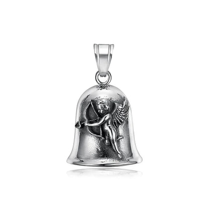 New Stainless Steel Motorcycle Bell Angel Wings Bell Pendant Necklace For Biker Fashion Lucky Amulet Jewelry Gifts Dropshipping