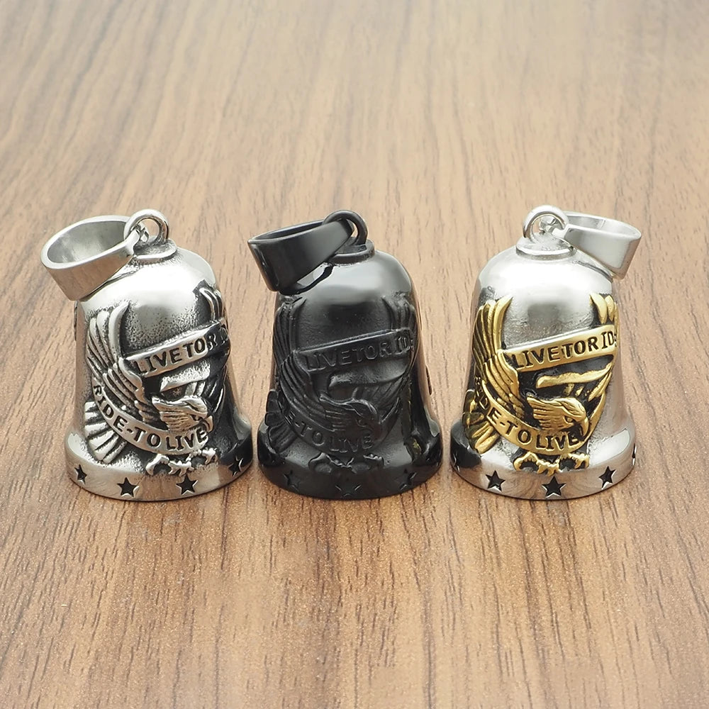 Ride To Live Eagle Necklace 316L Stainless Steel Jewelry Punk Biker Polishing Cool Live To Ride Gold Black Plated Bell Pendant