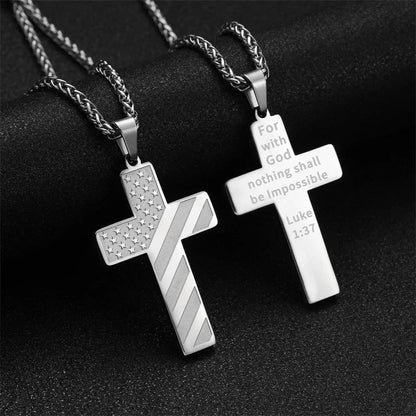 American Flag Cross Necklace for Men – Stainless Steel Christian Patriotic Jewelry
