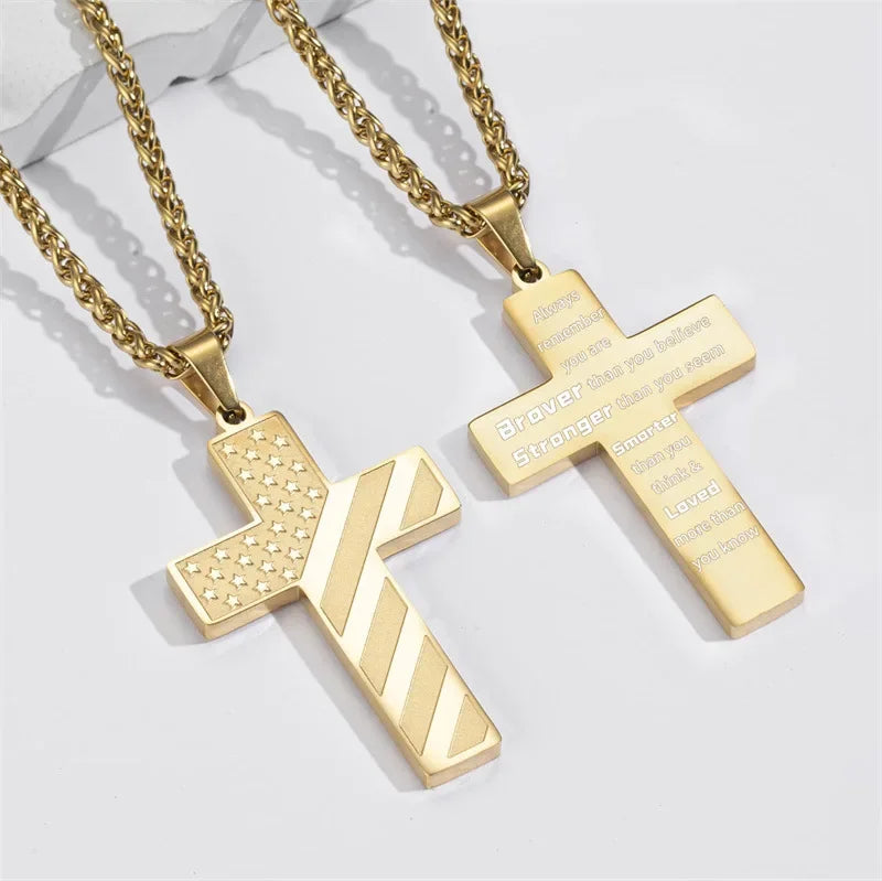American Flag Cross Necklace for Men – Stainless Steel Christian Patriotic Jewelry