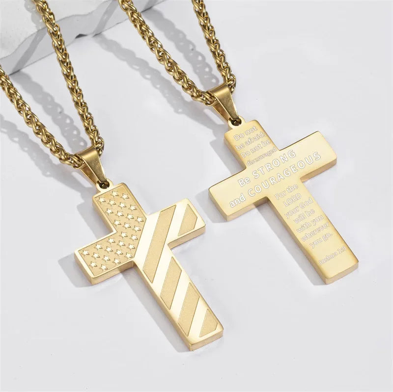 American Flag Cross Necklace for Men – Stainless Steel Christian Patriotic Jewelry