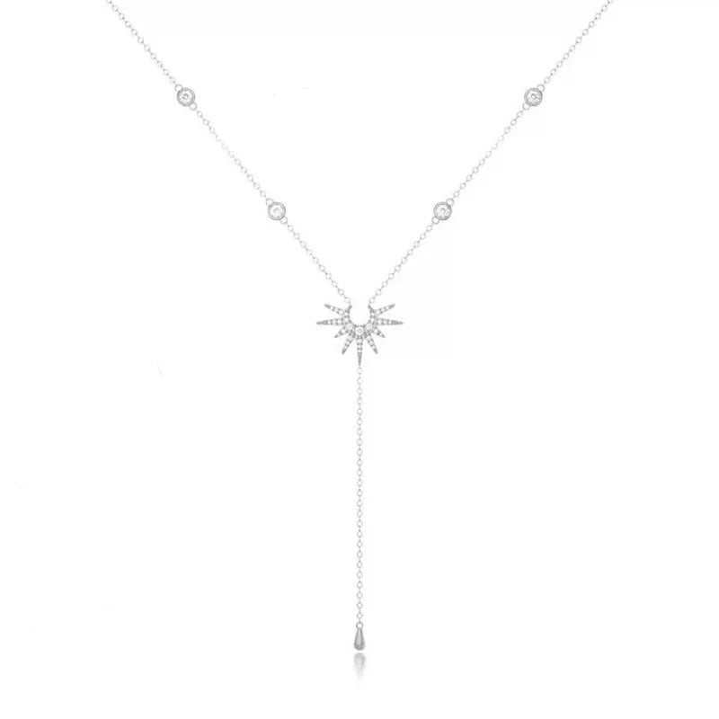 2 Pcs/Set Sun Flame Pendant Snake Choker Necklace for Women Water Drop Long Tassel Zircon Charm Chain Natural Stone Jewelry Gift