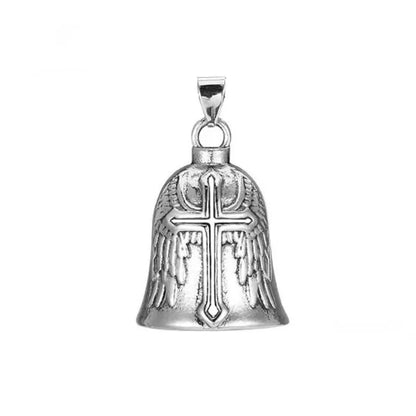 Vintage 3D Design Motorcycle Guardian Bell Retro Wing Design Biker Good Luck Charm Alloy Punk Style Evil Spirit Trap Bell Men