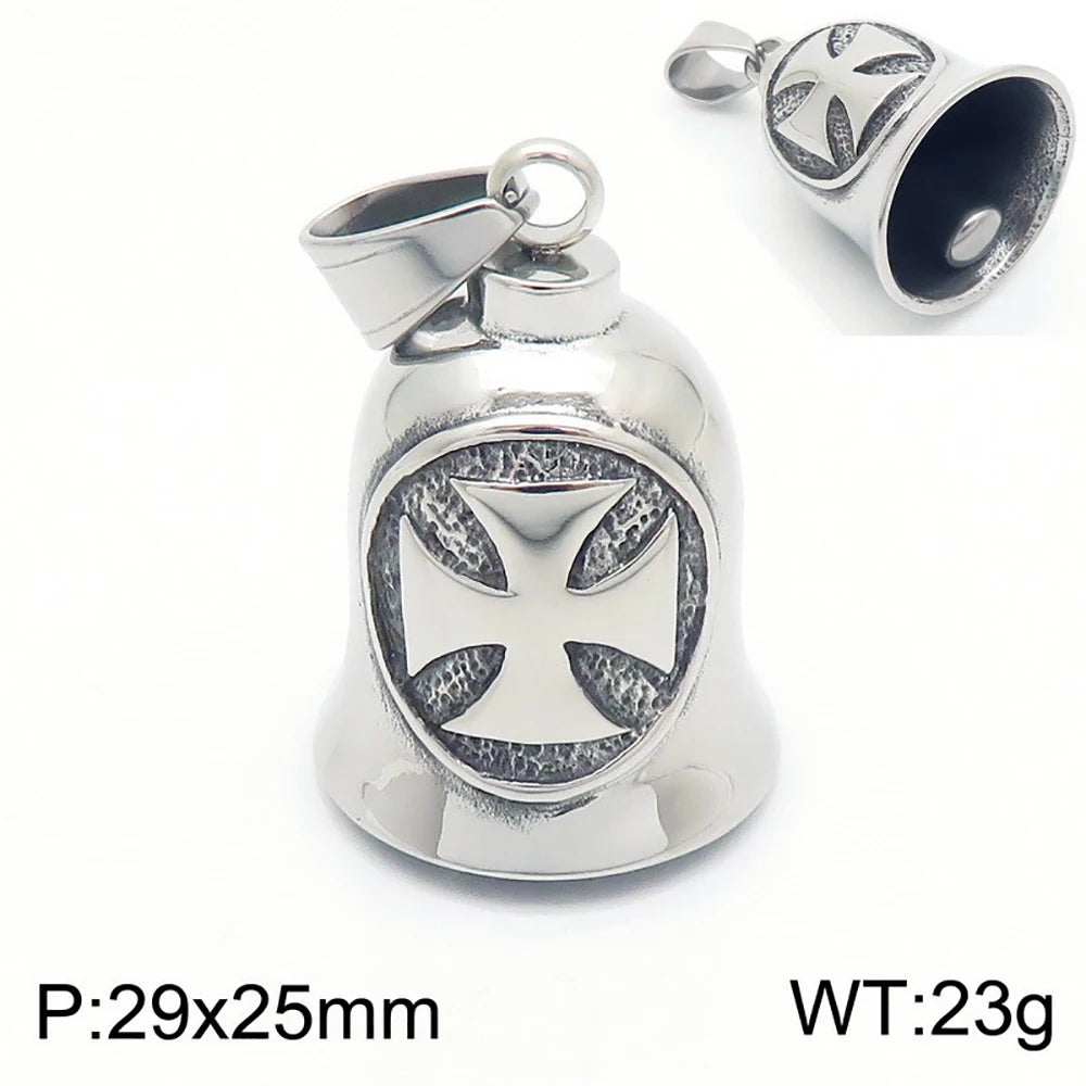 Fashion Cross Guardian Angel Wings Bell Necklace Pendant Men Viking Amulet Stainless Steel Jewelry Accessories (Has bell sound)
