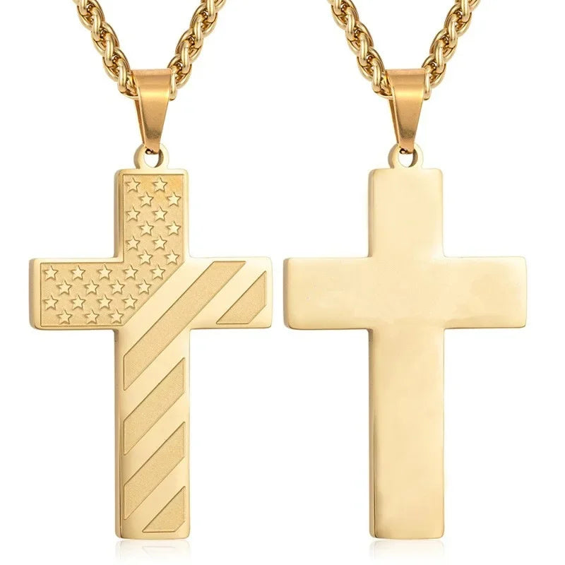 American Flag Cross Necklace for Men – Stainless Steel Christian Patriotic Jewelry