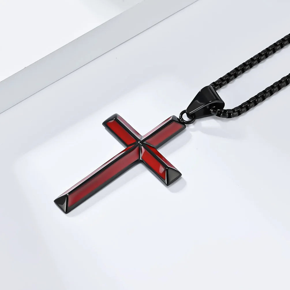 High Quality Stainless Steel Catholic Cross Pendant Unique Christianity Necklace with Oil Drop Charm for Men and Women