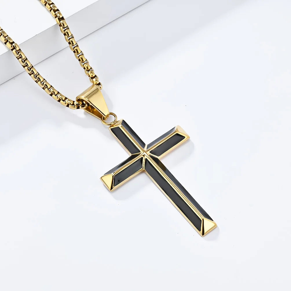 High Quality Stainless Steel Catholic Cross Pendant Unique Christianity Necklace with Oil Drop Charm for Men and Women