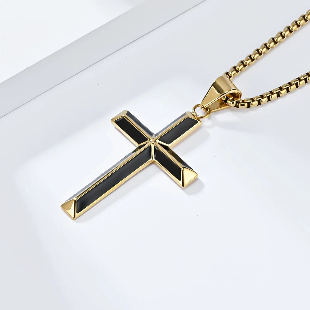 High Quality Stainless Steel Catholic Cross Pendant Unique Christianity Necklace with Oil Drop Charm for Men and Women