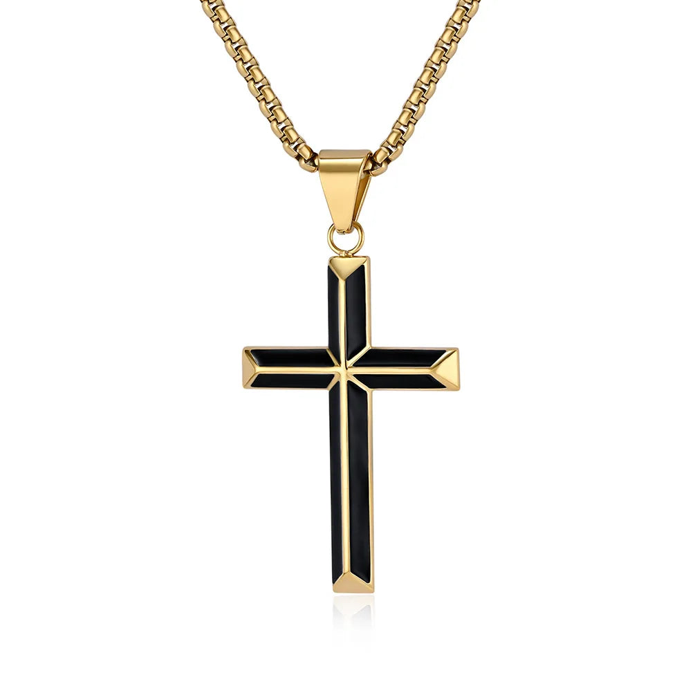 High Quality Stainless Steel Catholic Cross Pendant Unique Christianity Necklace with Oil Drop Charm for Men and Women
