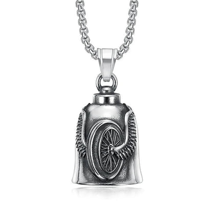New Stainless Steel Motorcycle Bell Angel Wings Bell Pendant Necklace For Biker Fashion Lucky Amulet Jewelry Gifts Dropshipping