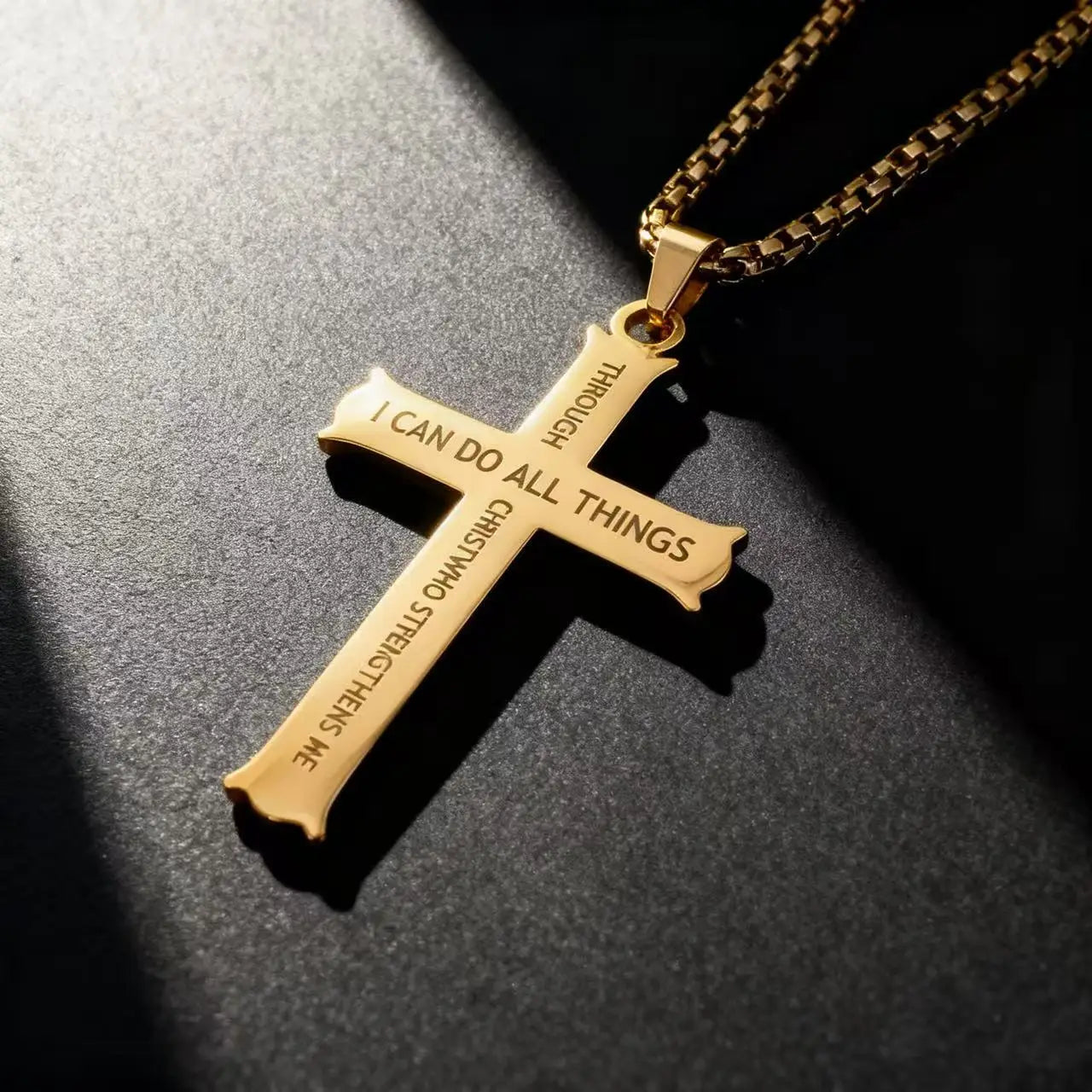 YQ Stainless Steel Cross Chain Necklace Pendant For Men Women Religious Jewelry Accessories