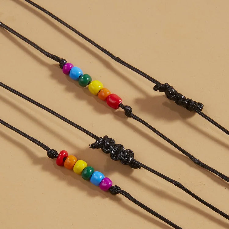 2Pcs New Trendy Cute Wish Sunflower Rainbow Love Black Rope Beads Bracelet for Girl Woman Fashion DIY Jewelry Gift Dropship