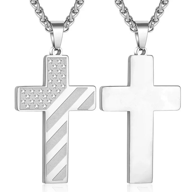 American Flag Cross Necklace for Men – Stainless Steel Christian Patriotic Jewelry