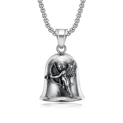 New Stainless Steel Motorcycle Bell Angel Wings Bell Pendant Necklace For Biker Fashion Lucky Amulet Jewelry Gifts Dropshipping