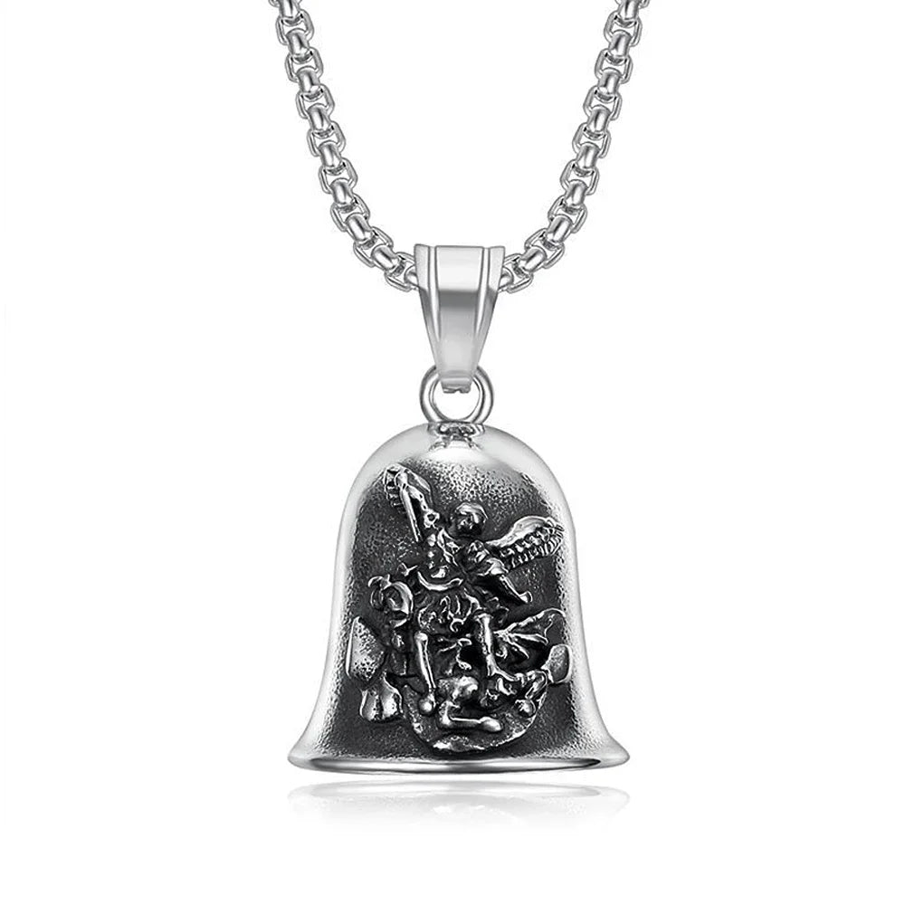 New Stainless Steel Motorcycle Bell Angel Wings Bell Pendant Necklace For Biker Fashion Lucky Amulet Jewelry Gifts Dropshipping