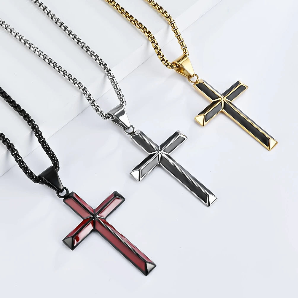 High Quality Stainless Steel Catholic Cross Pendant Unique Christianity Necklace with Oil Drop Charm for Men and Women