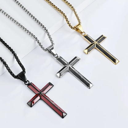 High Quality Stainless Steel Catholic Cross Pendant Unique Christianity Necklace with Oil Drop Charm for Men and Women