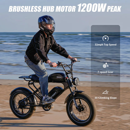 MEELOD DK300 PRO 20" Retro Moped Style Electric Bike 1200W Peak Motor 48V 15Ah Dual Batteries