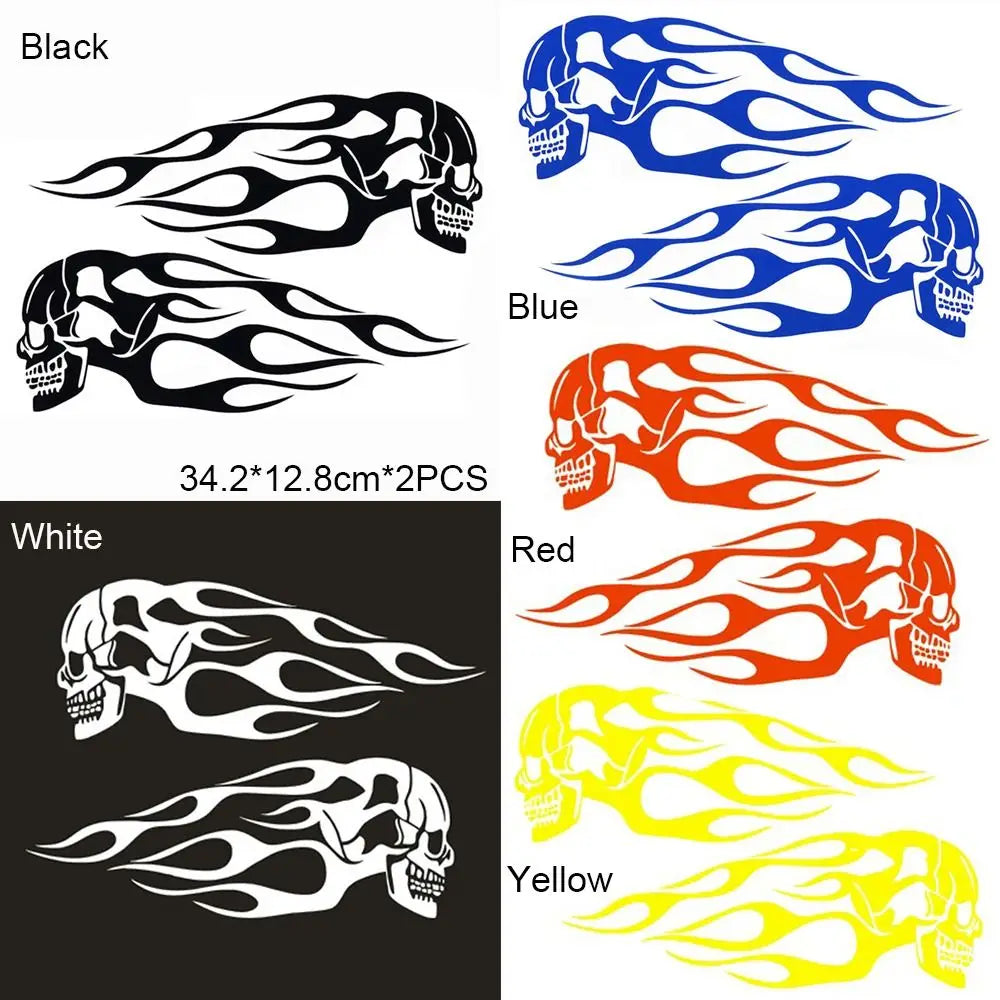 2Pcs/Set Flame Skulls Decals Motorcycle