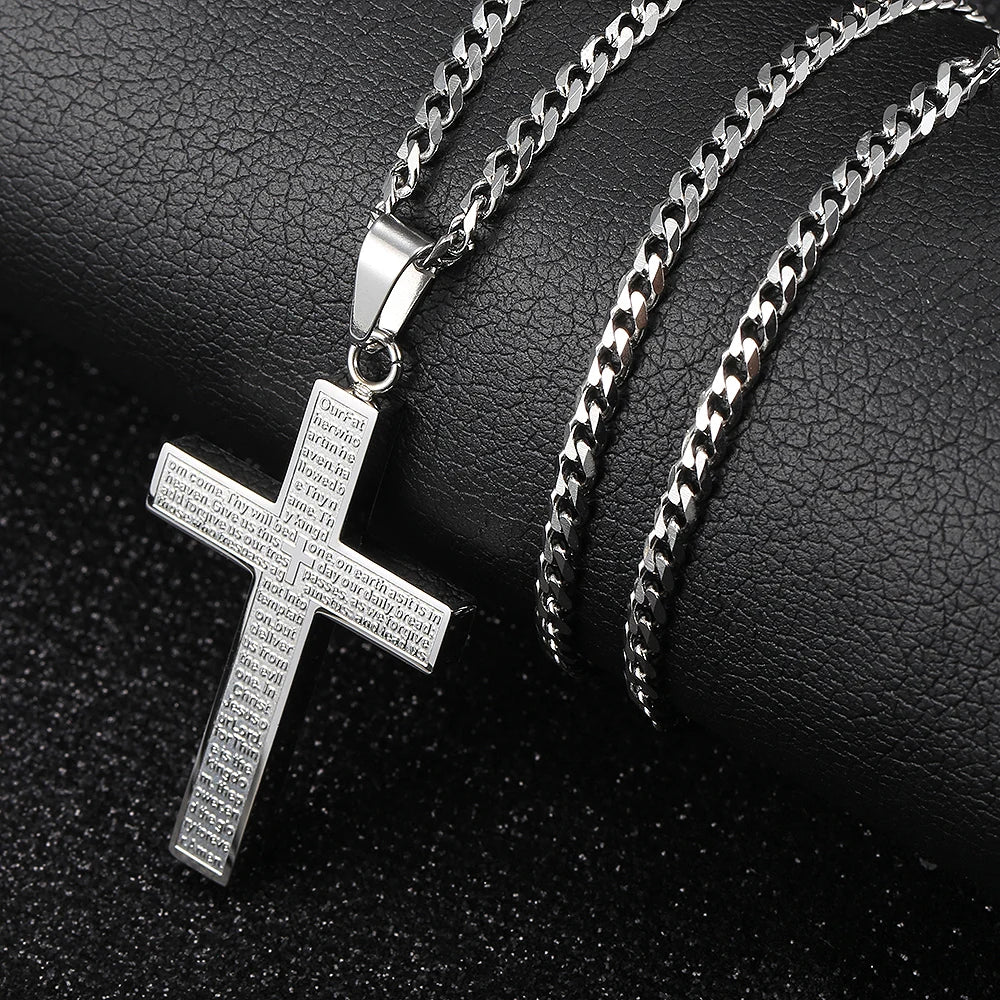 New - Cross Pendant Necklace for Men Women Jesus Christ Necklace Gold Black Silver Color Cuban Chain Religion Jewelry DKP684