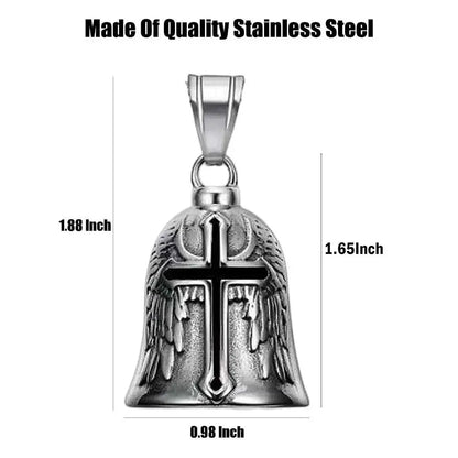Vintage 3D Design Motorcycle Guardian Bell Retro Wing Design Biker Good Luck Charm Alloy Punk Style Evil Spirit Trap Bell Men