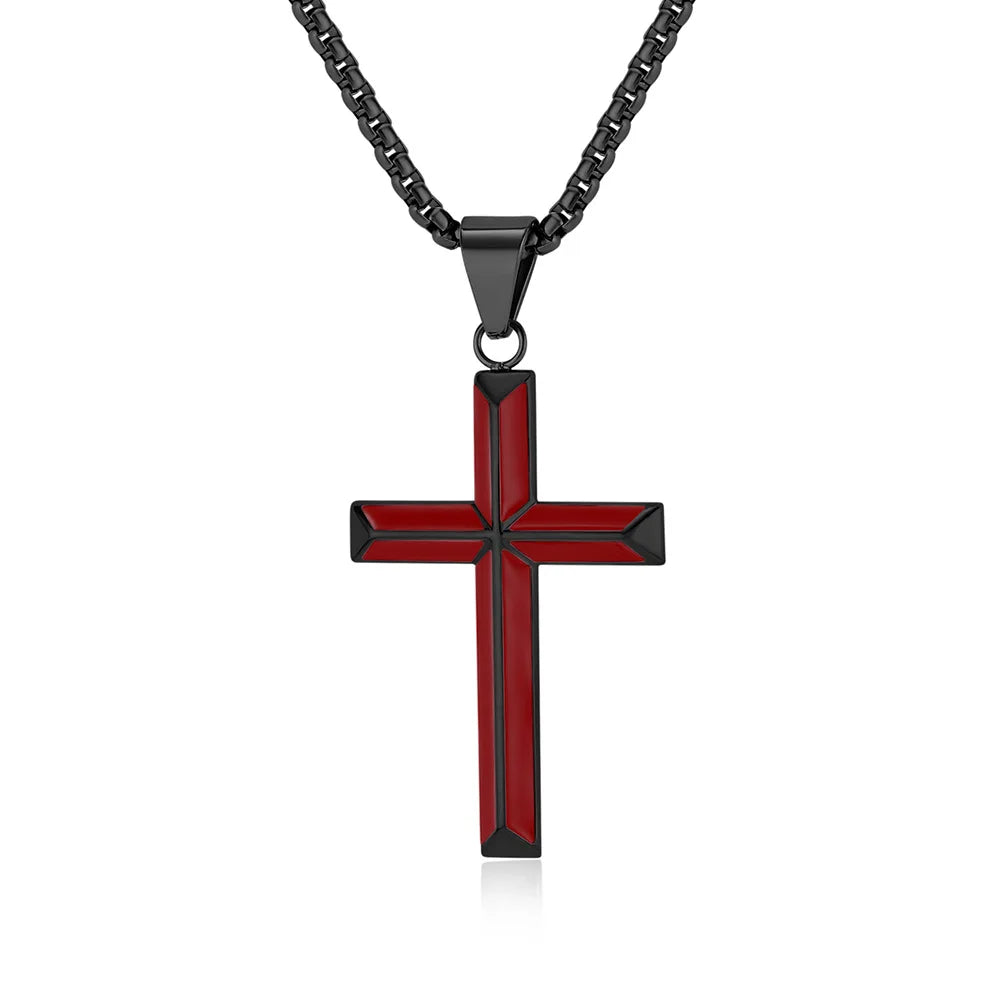 High Quality Stainless Steel Catholic Cross Pendant Unique Christianity Necklace with Oil Drop Charm for Men and Women