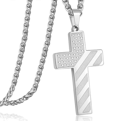 American Flag Cross Necklace for Men – Stainless Steel Christian Patriotic Jewelry