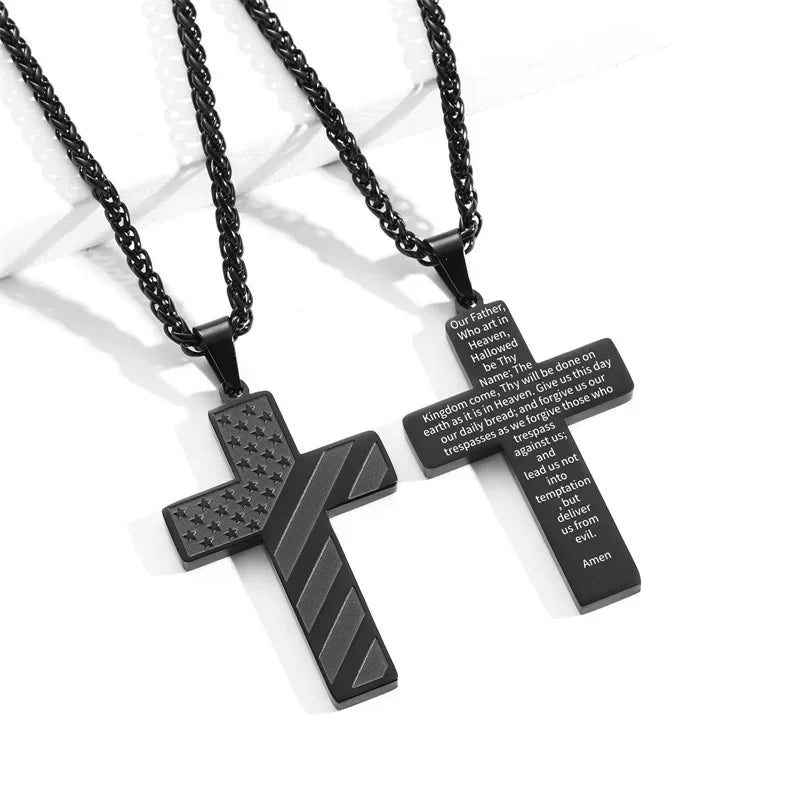American Flag Cross Necklace for Men – Stainless Steel Christian Patriotic Jewelry