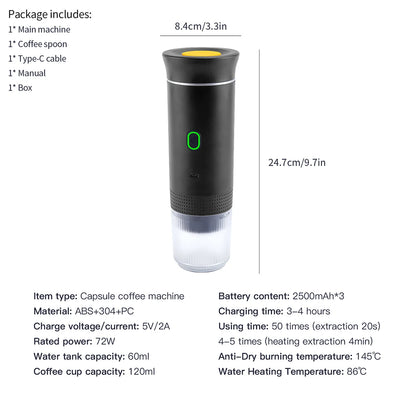 3-in-1 Portable Espresso Maker – Wireless Coffee Machine for Travel, Car & Camping