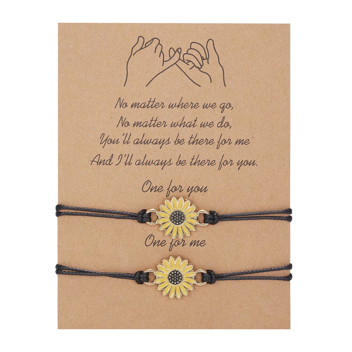 2Pcs New Trendy Cute Wish Sunflower Rainbow Love Black Rope Beads Bracelet for Girl Woman Fashion DIY Jewelry Gift Dropship