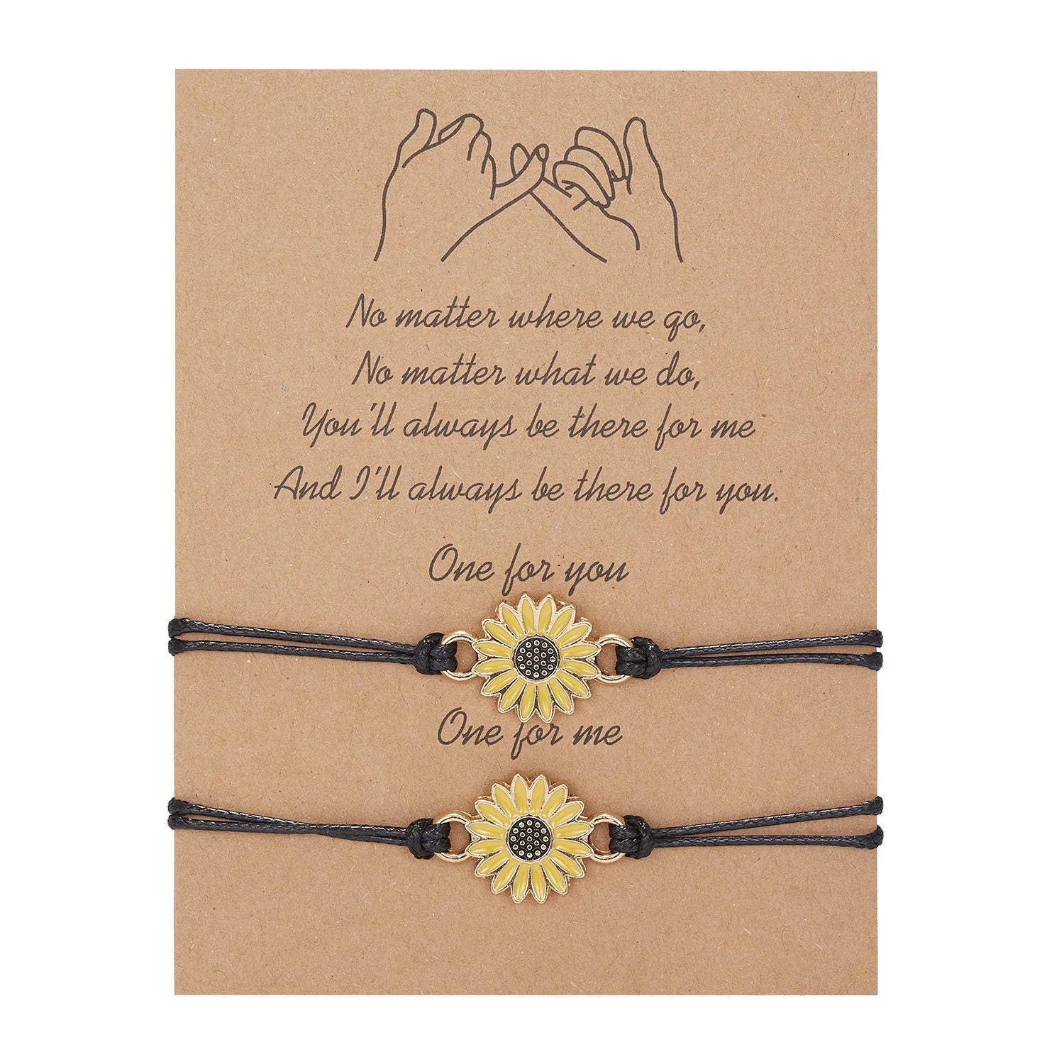 2Pcs New Trendy Cute Wish Sunflower Rainbow Love Black Rope Beads Bracelet for Girl Woman Fashion DIY Jewelry Gift Dropship